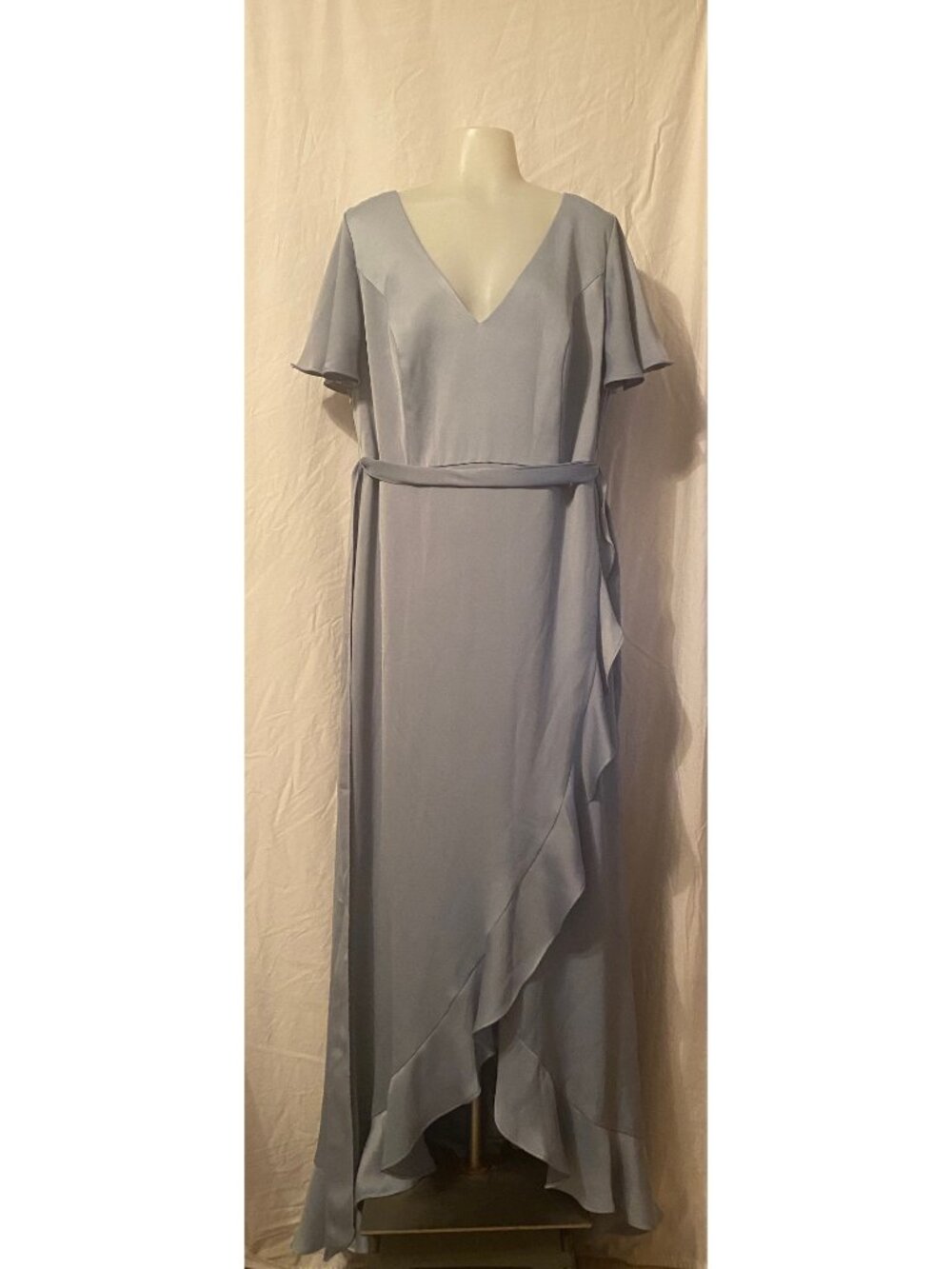 David's Bridal Celebrate NWT Dusty Blue Flutter Sleeve High-Low Dress
